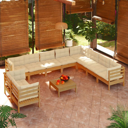 vidaXL Solid Pinewood Patio Lounge Set 11 Piece with Cushions Multi Colors-8