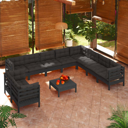 vidaXL Solid Pinewood Patio Lounge Set 11 Piece with Cushions Multi Colors-5