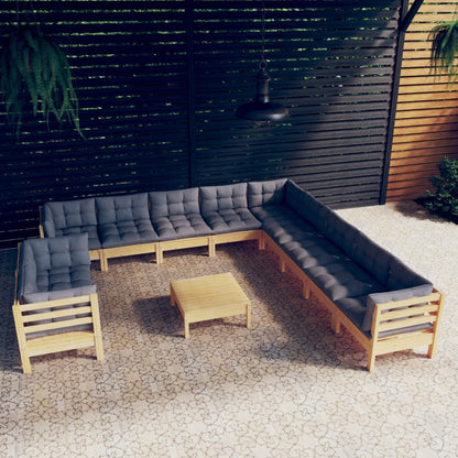 vidaXL Solid Pinewood Patio Lounge Set 12 Piece with Cushions Multi Colors-6