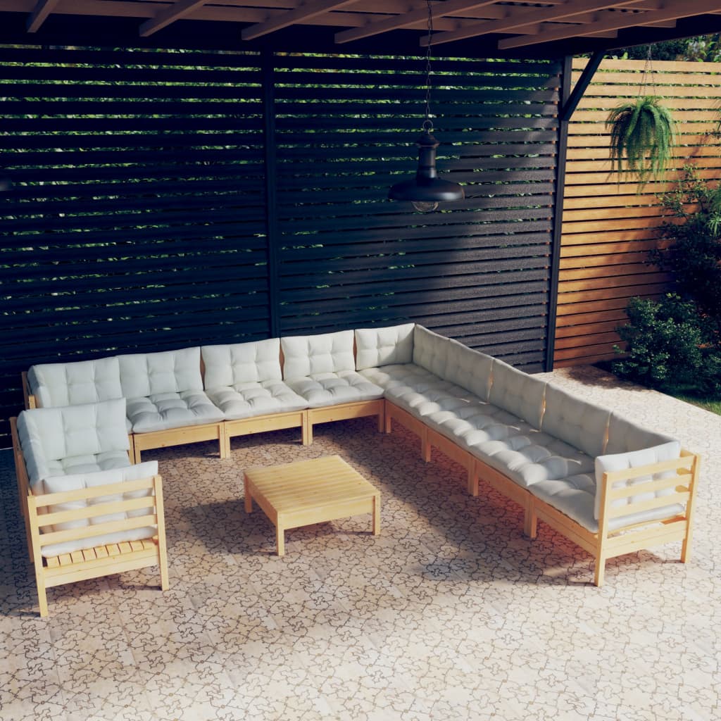vidaXL Solid Pinewood Patio Lounge Set 12 Piece with Cushions Multi Colors-0