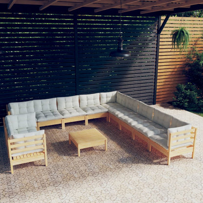 vidaXL Solid Pinewood Patio Lounge Set 12 Piece with Cushions Multi Colors-0