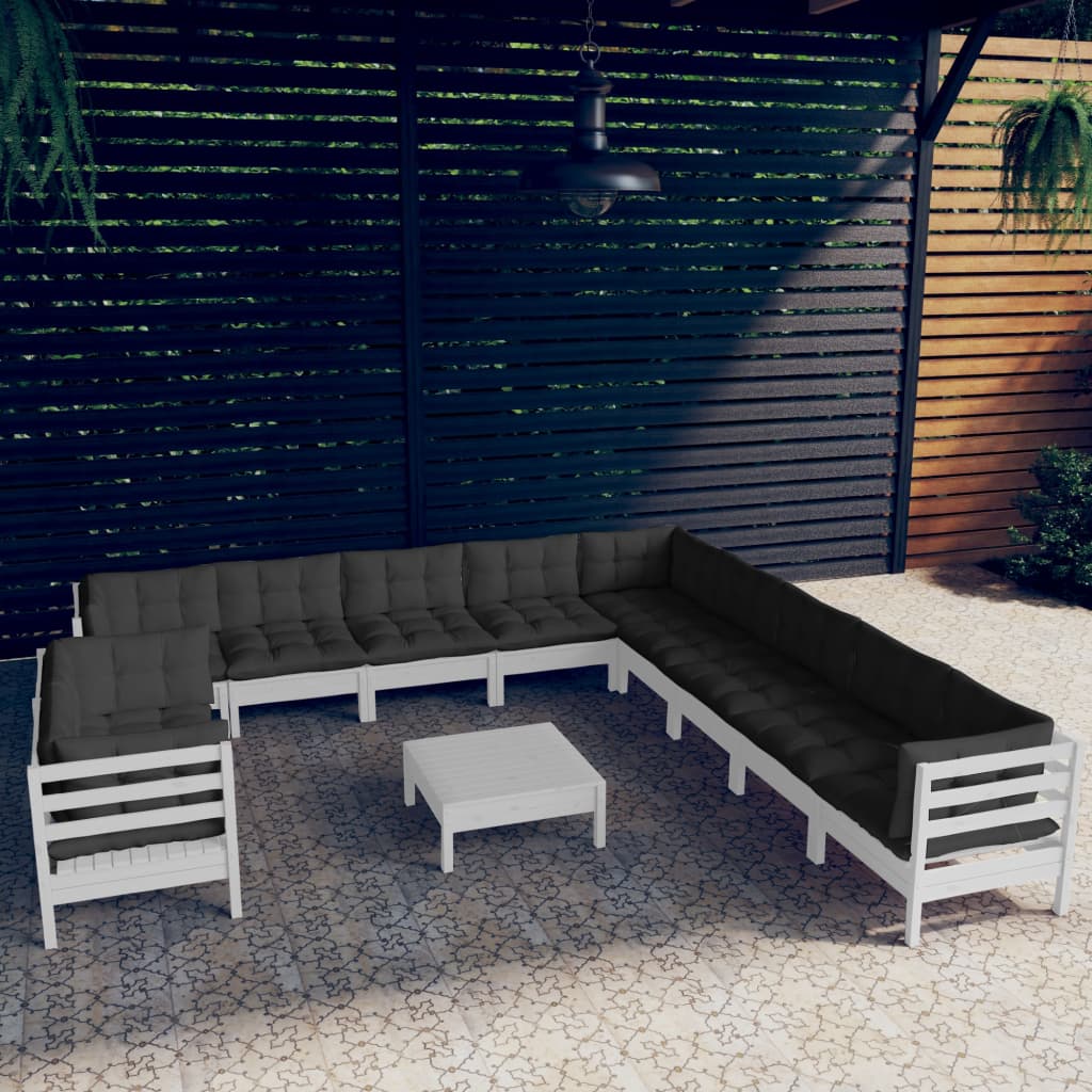 vidaXL Solid Pinewood Patio Lounge Set 12 Piece with Cushions Multi Colors-9