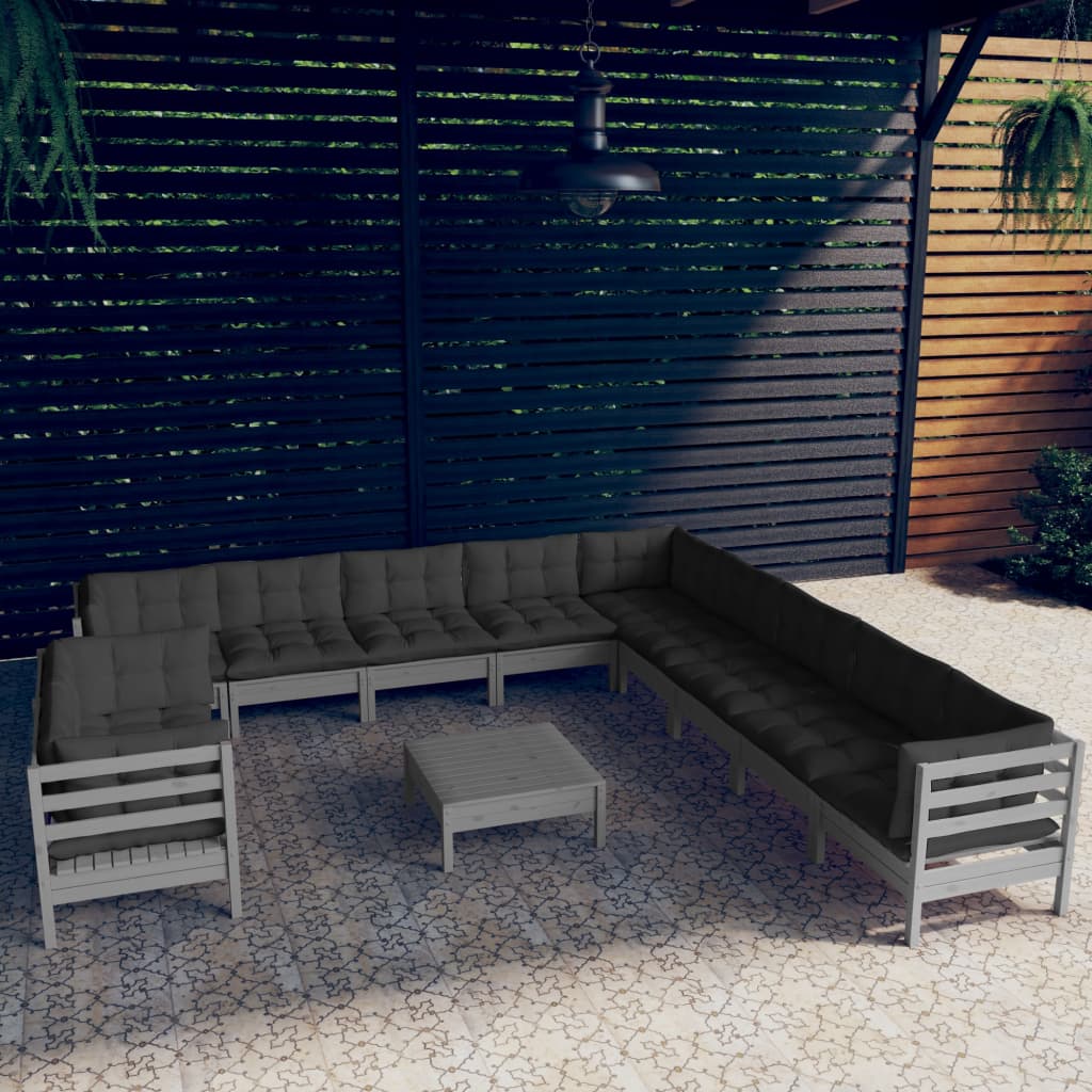 vidaXL Solid Pinewood Patio Lounge Set 12 Piece with Cushions Multi Colors-7