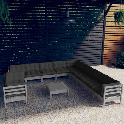 vidaXL Solid Pinewood Patio Lounge Set 12 Piece with Cushions Multi Colors-7