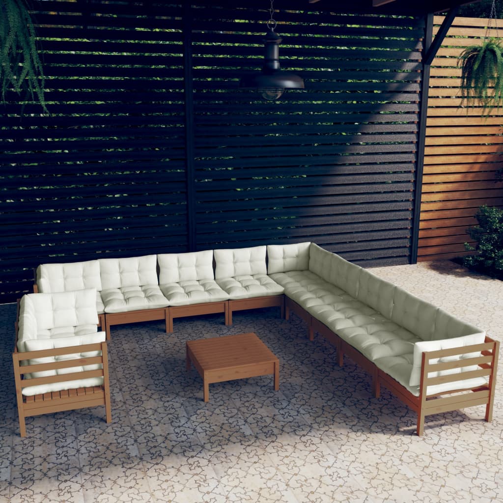 vidaXL Solid Pinewood Patio Lounge Set 12 Piece with Cushions Multi Colors-8