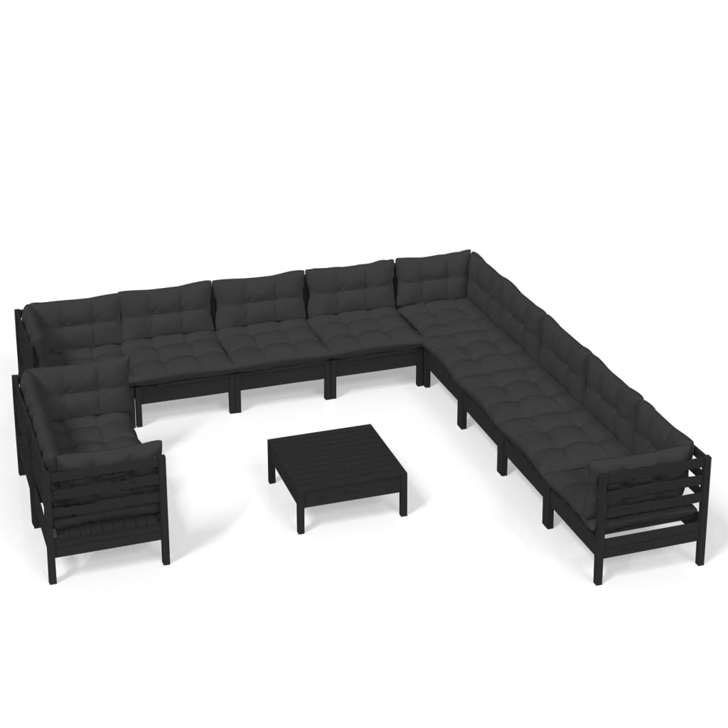 vidaXL Solid Pinewood Patio Lounge Set 12 Piece with Cushions Multi Colors-1