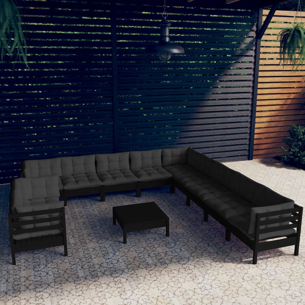vidaXL Solid Pinewood Patio Lounge Set 12 Piece with Cushions Multi Colors-5