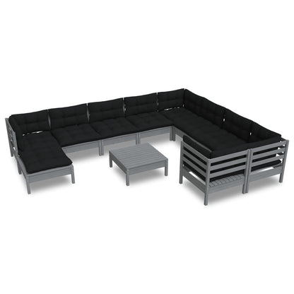 vidaXL Solid Pinewood Patio Lounge Set 11 Piece with Cushions Multi Colors-3