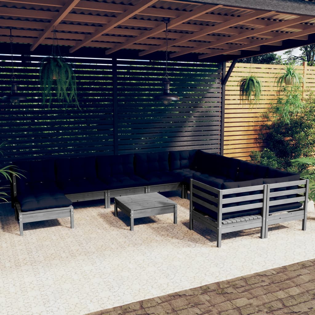 vidaXL Solid Pinewood Patio Lounge Set 11 Piece with Cushions Multi Colors-7