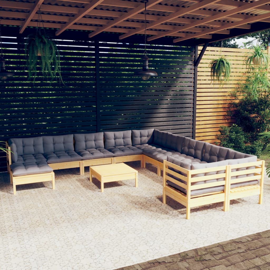 vidaXL Solid Pinewood Patio Lounge Set 12 Piece with Cushions Multi Colors-6