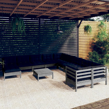 vidaXL Solid Pinewood Patio Lounge Set 12 Piece with Cushions Multi Colors-7