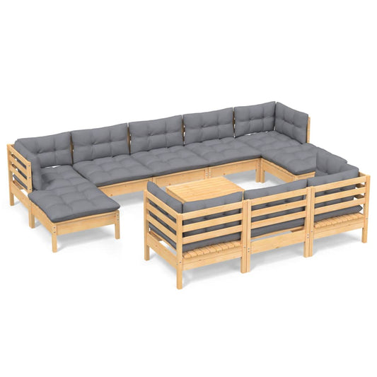 vidaXL Solid Pinewood Patio Lounge Set 11 Piece with Cushions Multi Colors-0