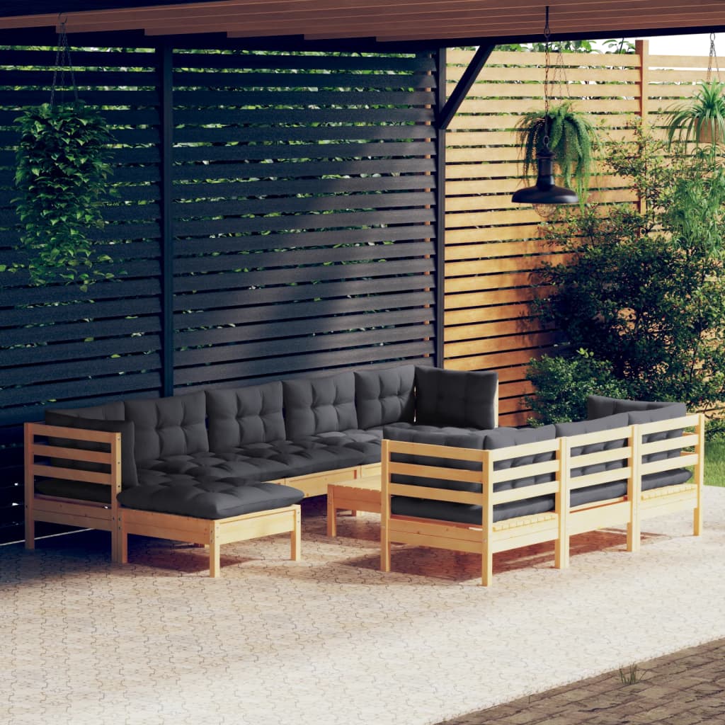 vidaXL Solid Pinewood Patio Lounge Set 11 Piece with Cushions Multi Colors-7