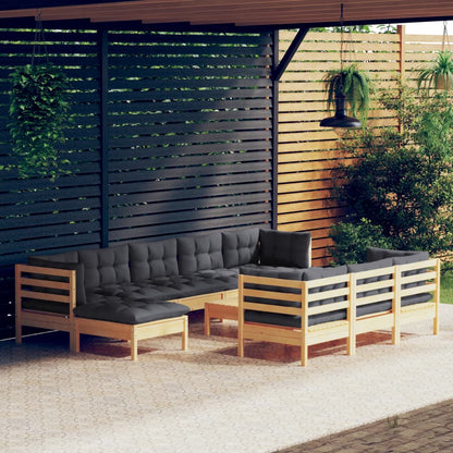vidaXL Solid Pinewood Patio Lounge Set 11 Piece with Cushions Multi Colors-7