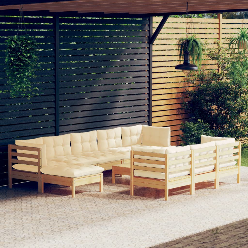 vidaXL Solid Pinewood Patio Lounge Set 11 Piece with Cushions Multi Colors-6