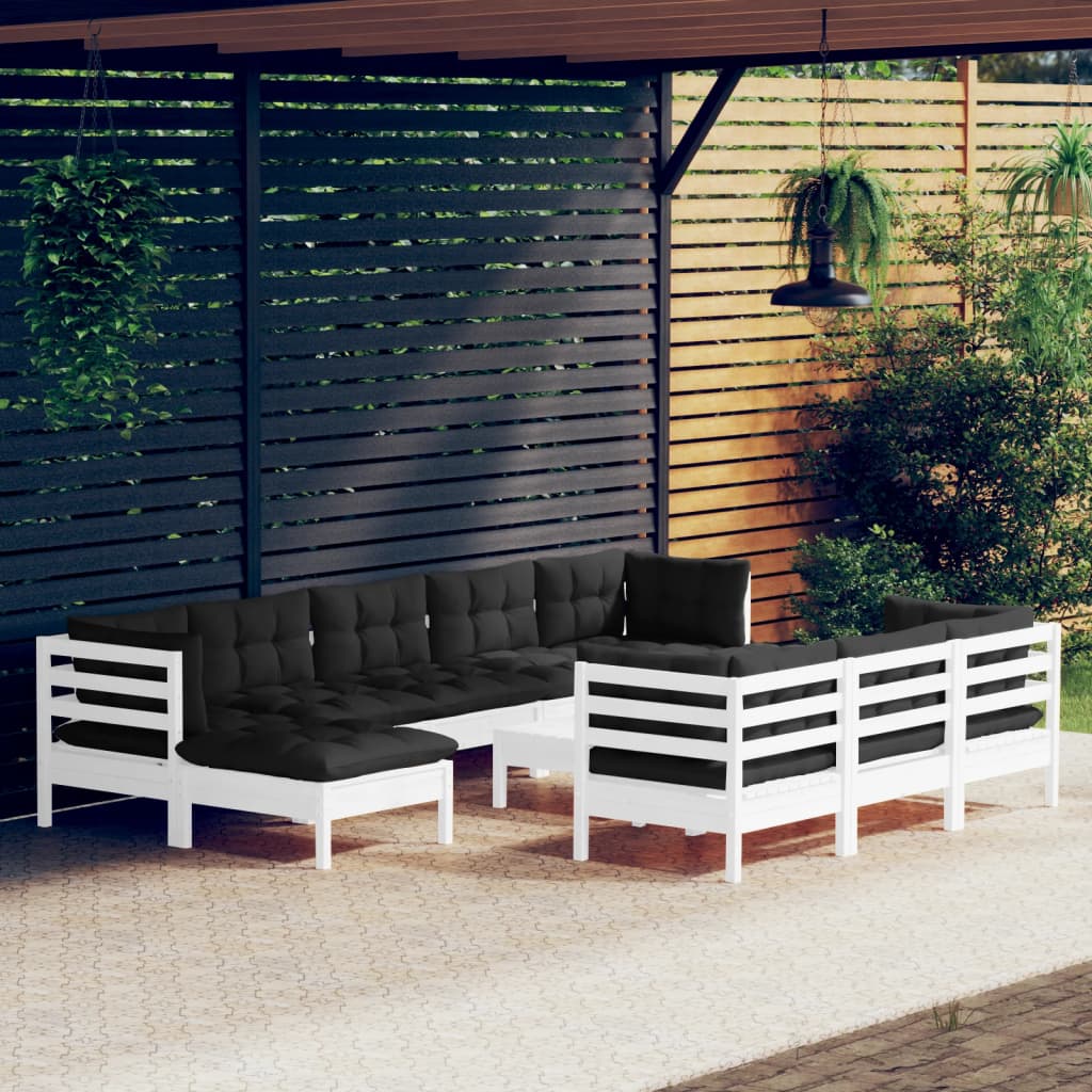 vidaXL Solid Pinewood Patio Lounge Set 11 Piece with Cushions Multi Colors-1