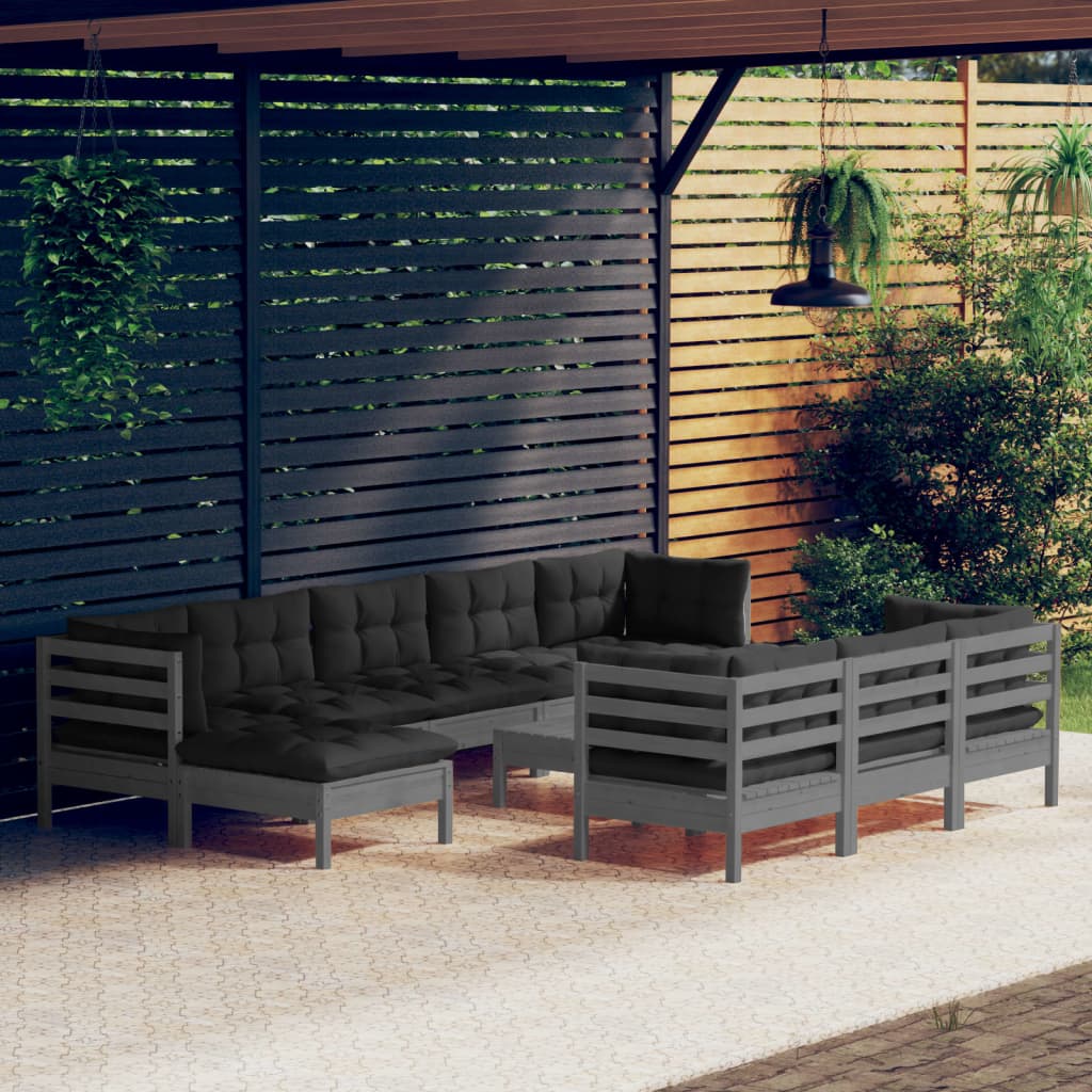 vidaXL Solid Pinewood Patio Lounge Set 11 Piece with Cushions Multi Colors-8