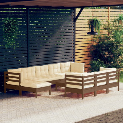 vidaXL Solid Pinewood Patio Lounge Set 11 Piece with Cushions Multi Colors-9