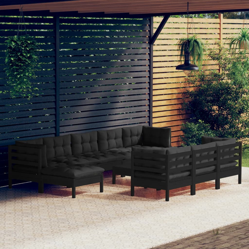 vidaXL Solid Pinewood Patio Lounge Set 11 Piece with Cushions Multi Colors-5