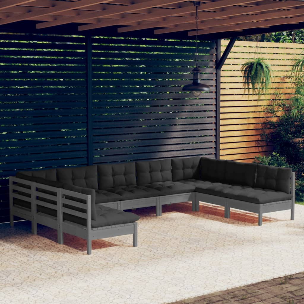 vidaXL Solid Pinewood Patio Lounge Set 9 Piece with Cushions Multi Colors-7