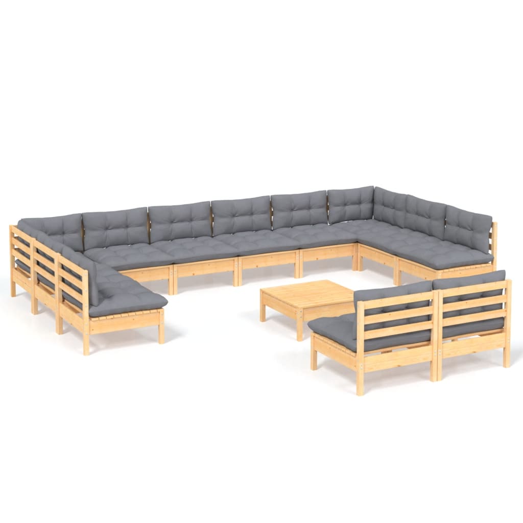 vidaXL Solid Pinewood Patio Lounge Set 13 Piece with Cushions Multi Colors-3