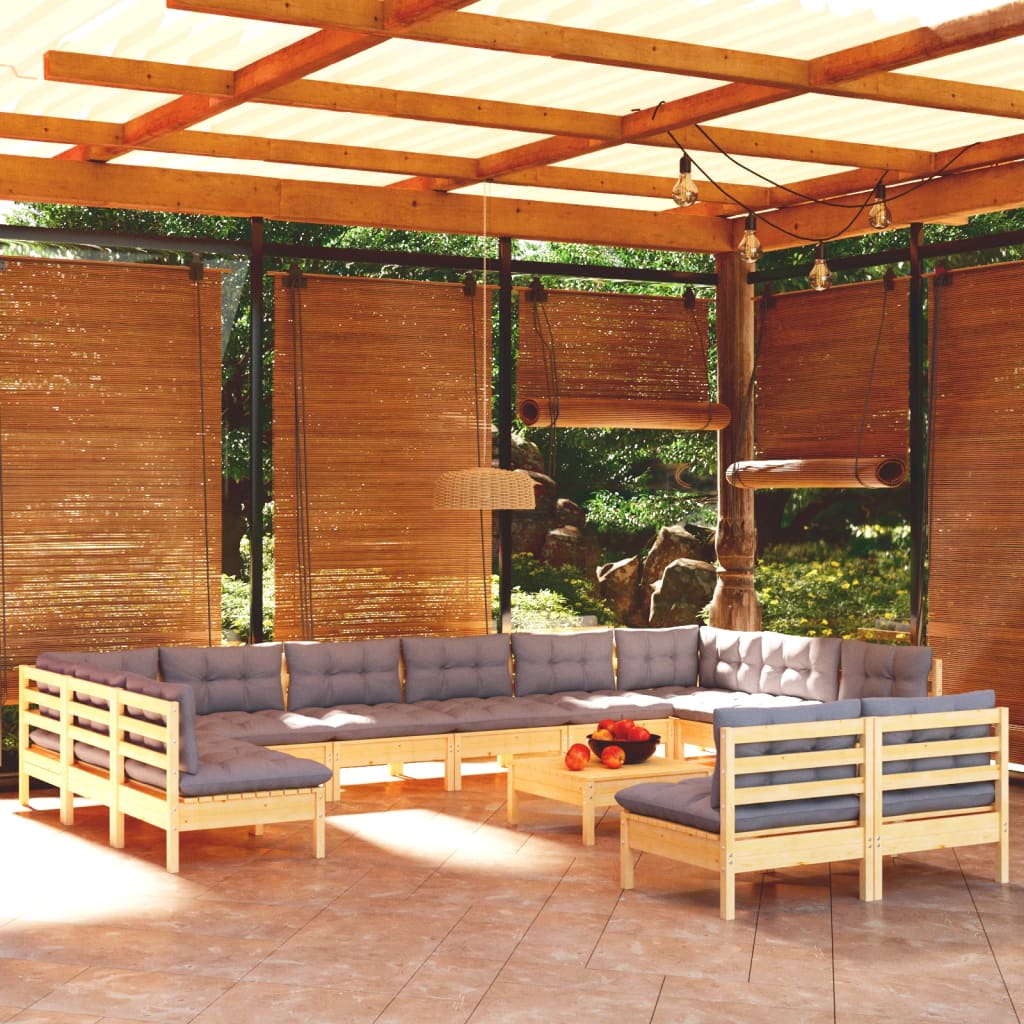 vidaXL Solid Pinewood Patio Lounge Set 13 Piece with Cushions Multi Colors-6