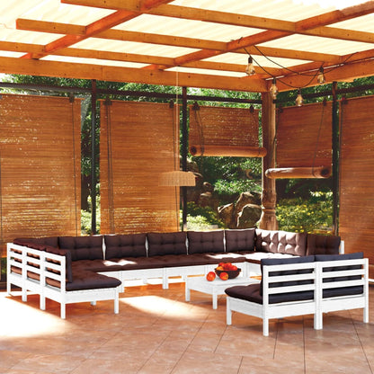 vidaXL Solid Pinewood Patio Lounge Set 13 Piece with Cushions Multi Colors-9