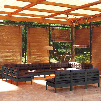 vidaXL Solid Pinewood Patio Lounge Set 13 Piece with Cushions Multi Colors-5