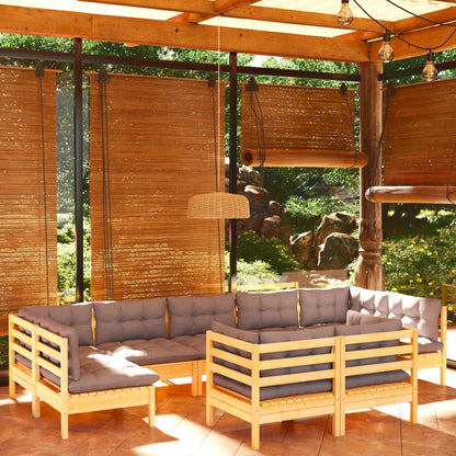 vidaXL Solid Pinewood Patio Lounge Set 9 Piece with Cushions Multi Colors-6