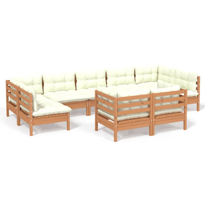 vidaXL Solid Pinewood Patio Lounge Set 9 Piece with Cushions Multi Colors-4