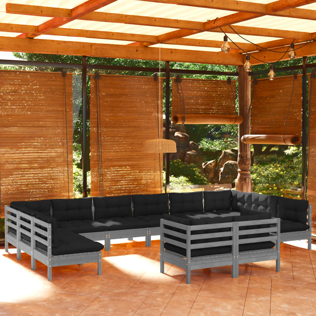 vidaXL Solid Pinewood Patio Lounge Set 12 Piece with Cushions Multi Colors-4