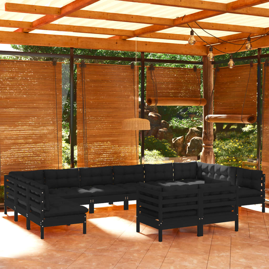 vidaXL Solid Pinewood Patio Lounge Set 12 Piece with Cushions Multi Colors-5