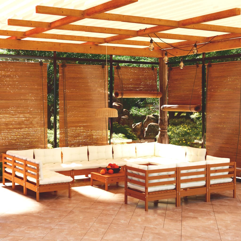 vidaXL Solid Pinewood Patio Lounge Set 14 Piece with Cushions Multi Colors-8