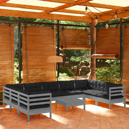 vidaXL Solid Pinewood Patio Lounge Set 10 Piece with Cushions Multi Colors-7