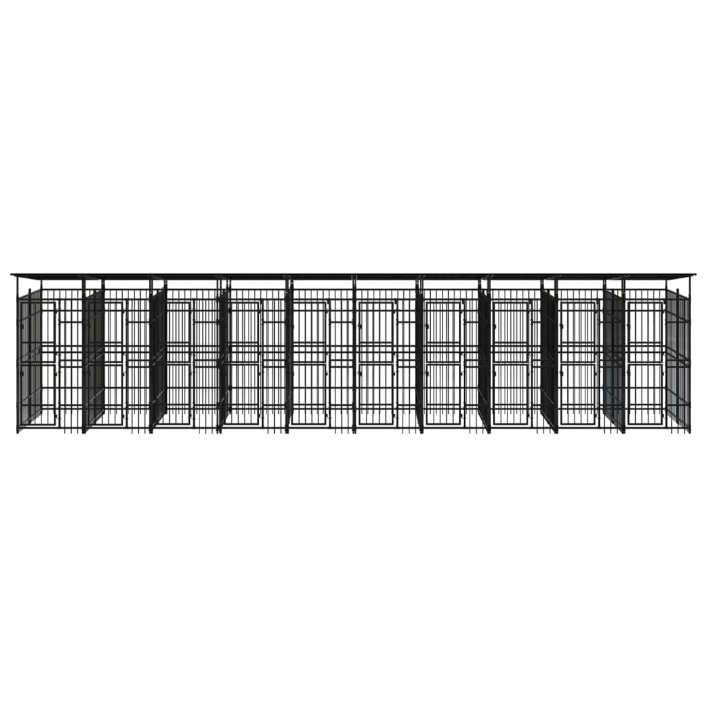 vidaXL Outdoor Dog Kennel with Roof Steel 198.4 ft²-0