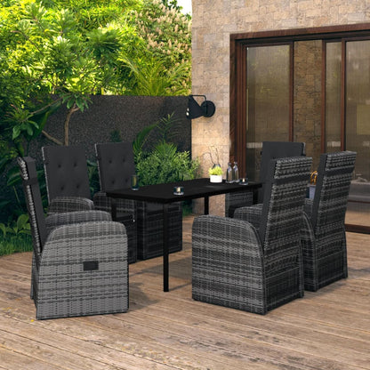 vidaXL Patio Dining Set 7 Piece with Cushions Garden Furniture Black/Gray-6