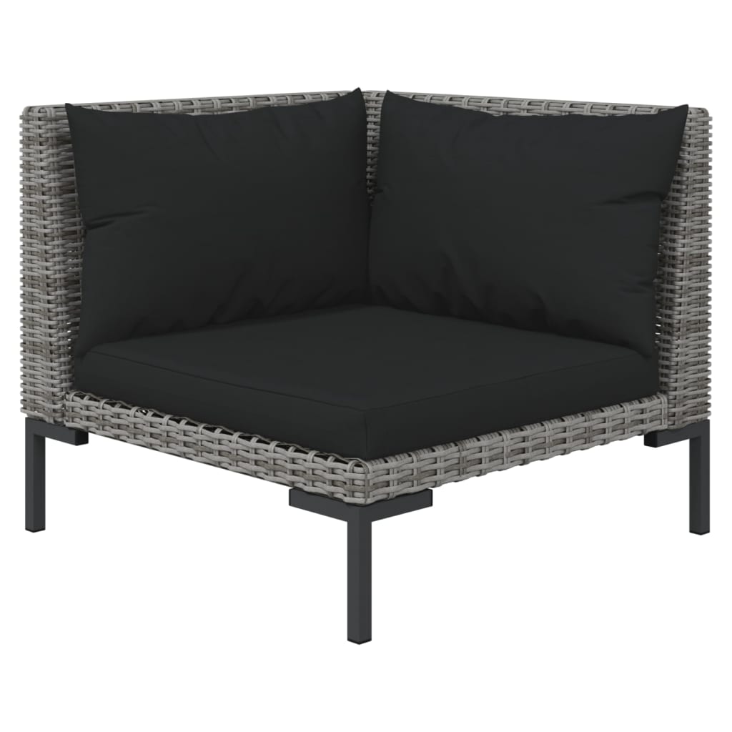 vidaXL 6 Piece Patio Lounge Set with Cushions Poly Rattan Dark Gray-3