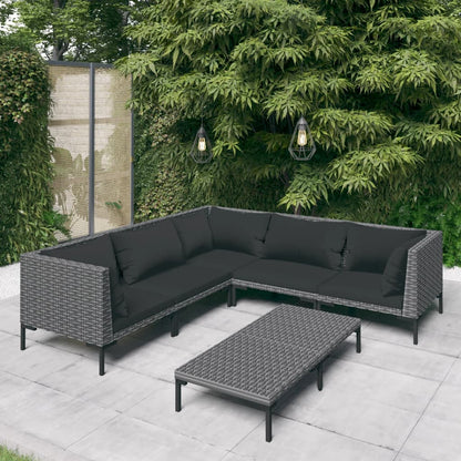 vidaXL 6 Piece Patio Lounge Set with Cushions Poly Rattan Dark Gray-0