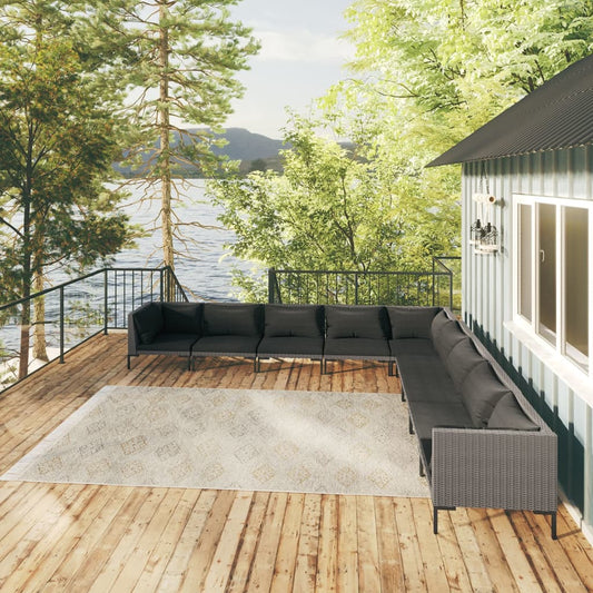 vidaXL 9 Piece Patio Lounge Set with Cushions Poly Rattan Dark Gray-0