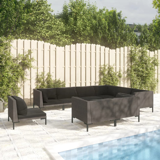 vidaXL 9 Piece Patio Lounge Set with Cushions Poly Rattan Dark Gray-0