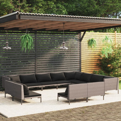vidaXL 12 Piece Patio Lounge Set with Cushions Poly Rattan Dark Gray-0