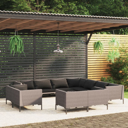 vidaXL 11 Piece Patio Lounge Set with Cushions Poly Rattan Dark Gray-0