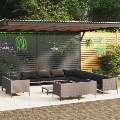 vidaXL 14 Piece Patio Lounge Set with Cushions Poly Rattan Dark Gray-0