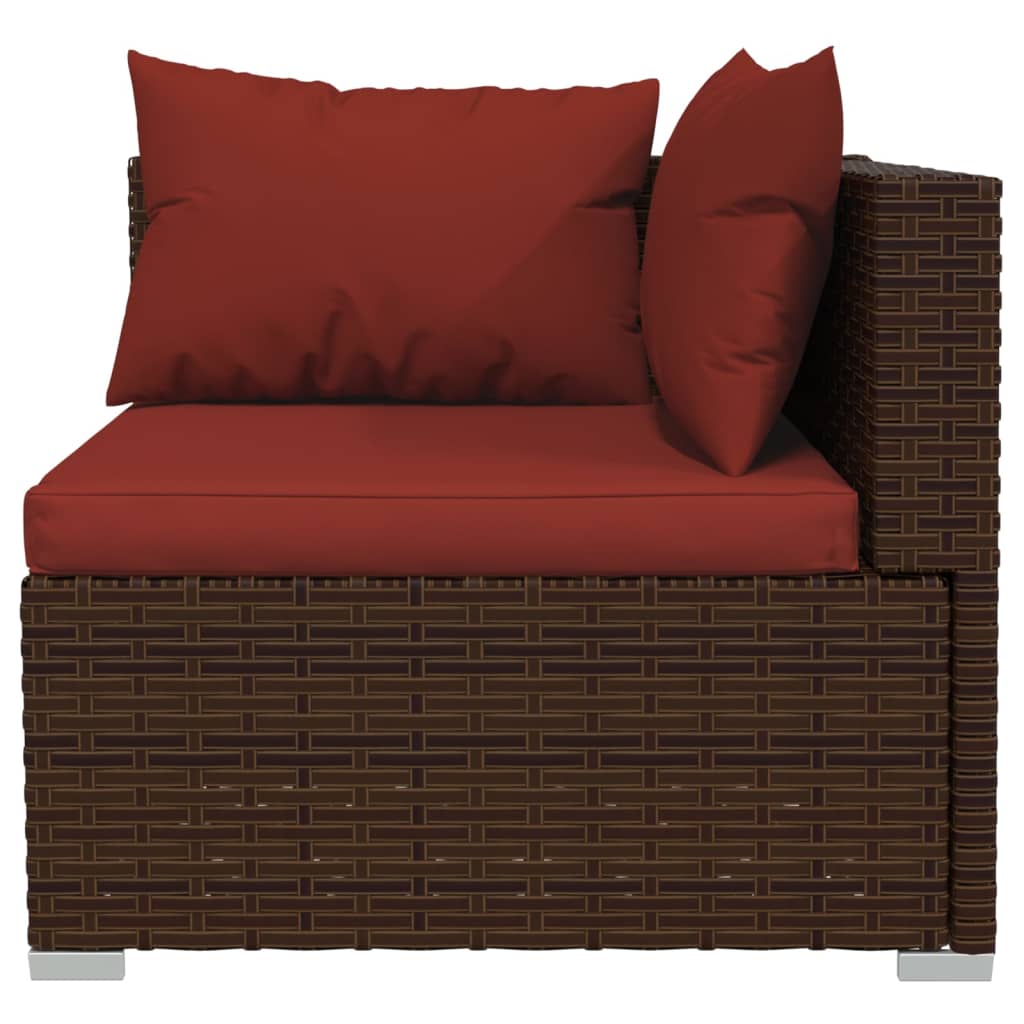 vidaXL 6 Piece Patio Lounge Set with Cushions Poly Rattan Brown-4