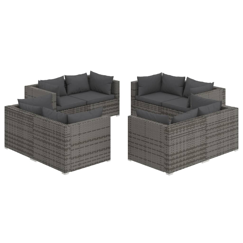 vidaXL 8 Piece Patio Lounge Set with Cushions Poly Rattan Gray-0