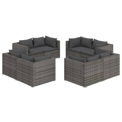 vidaXL 8 Piece Patio Lounge Set with Cushions Poly Rattan Gray-0