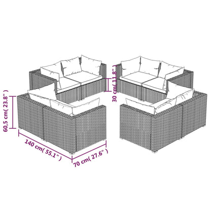 vidaXL 8 Piece Patio Lounge Set with Cushions Poly Rattan Gray-4