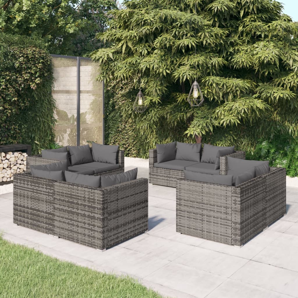 vidaXL 8 Piece Patio Lounge Set with Cushions Poly Rattan Gray-1
