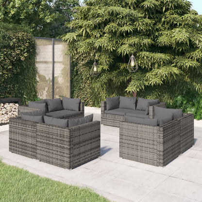 vidaXL 8 Piece Patio Lounge Set with Cushions Poly Rattan Gray-1