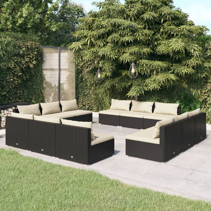 vidaXL 12 Piece Patio Lounge Set with Cushions Poly Rattan Black-0